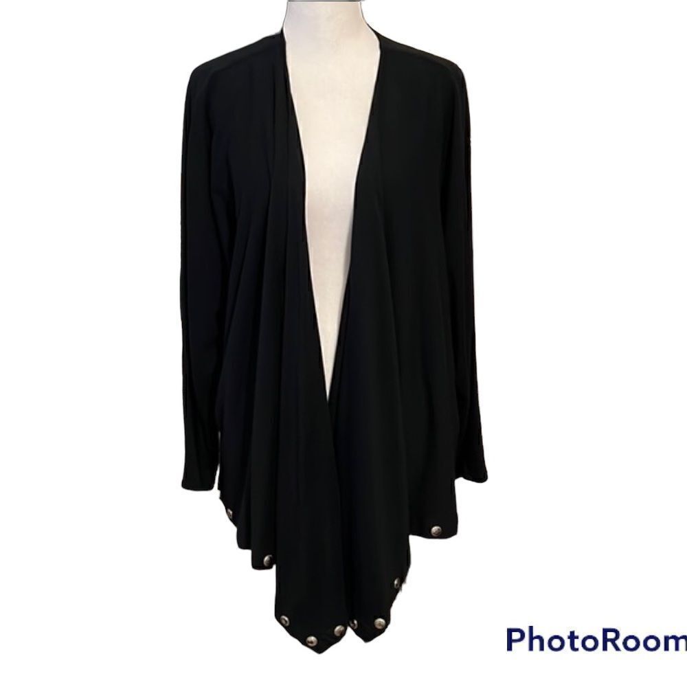 Risky flowy bejeweled open front cardigan